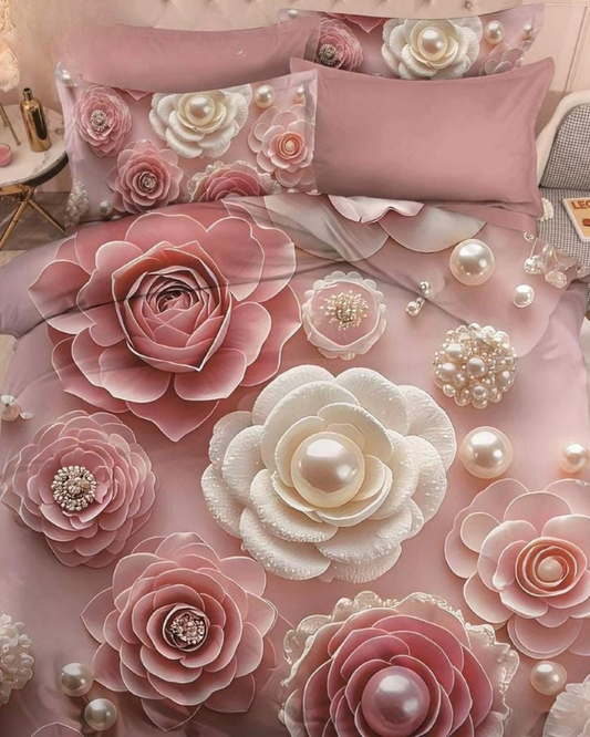Luxury Quilted Floral Bedsheet Set – King Size 108×108 Inches