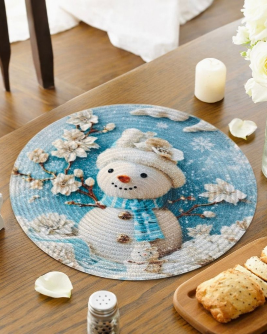 Charming Snowman Round Mat for Living Room, Side table, Cozy Winter Home Décor