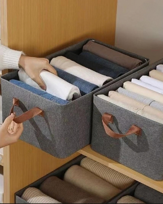 Grey Foldable Fabric Storage Box – Multipurpose Clothes & Miscellaneous Items Organizer with Handles, Wire Frame & Space-Saving Design