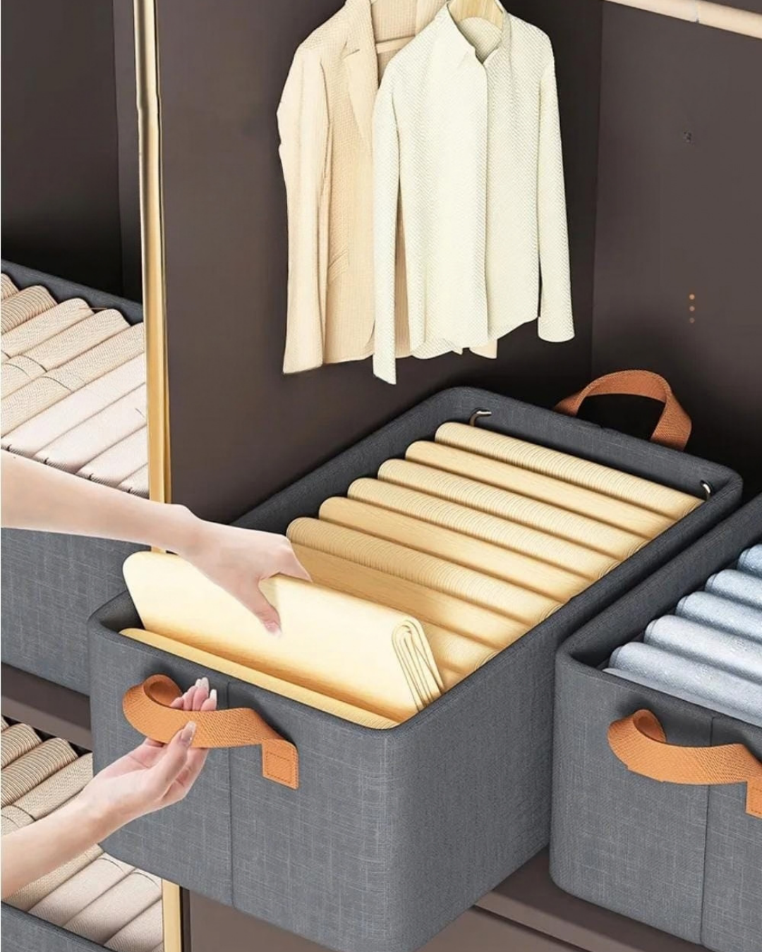 Grey Foldable Fabric Storage Box – Multipurpose Clothes & Miscellaneous Items Organizer with Handles, Wire Frame & Space-Saving Design
