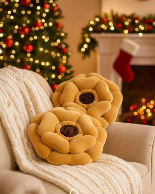 Luxury Floral Cushion Set | Mustard Yellow Velvet Flower-Shaped Decorative Cushions for Sofa, Bed & Living Room