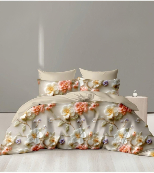 Premium Soft Glace Cotton Floral Printed Bedsheet Set – Double Bed Size with 2 Pillow Covers