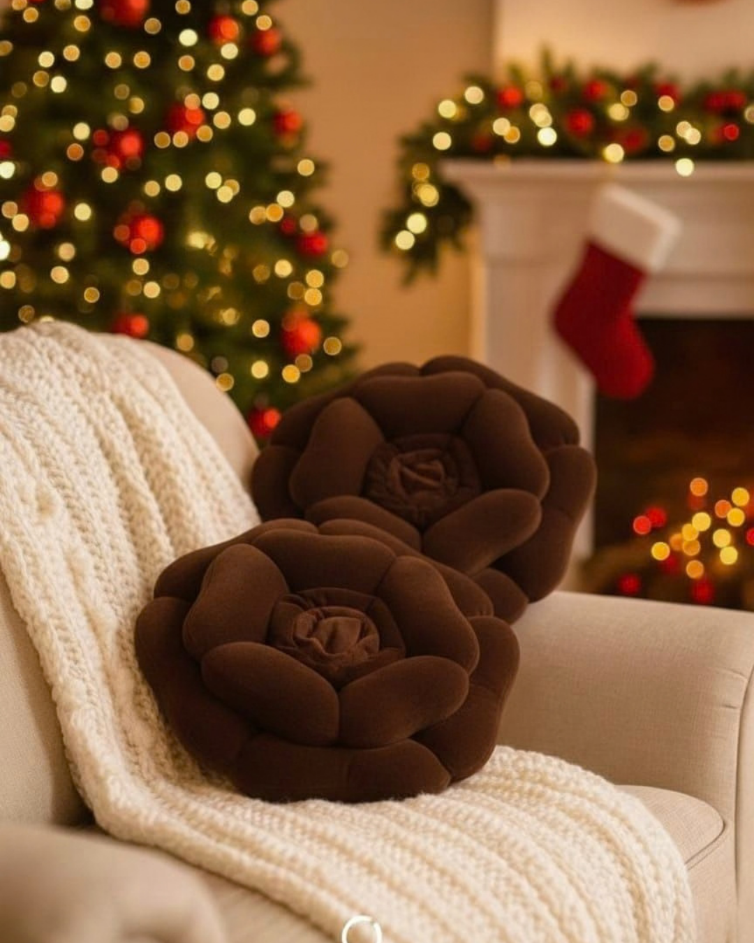 Rose Pair Cushions | Luxury Velvet Flower-Shaped Decorative Cushion Set for Sofa & Living Room