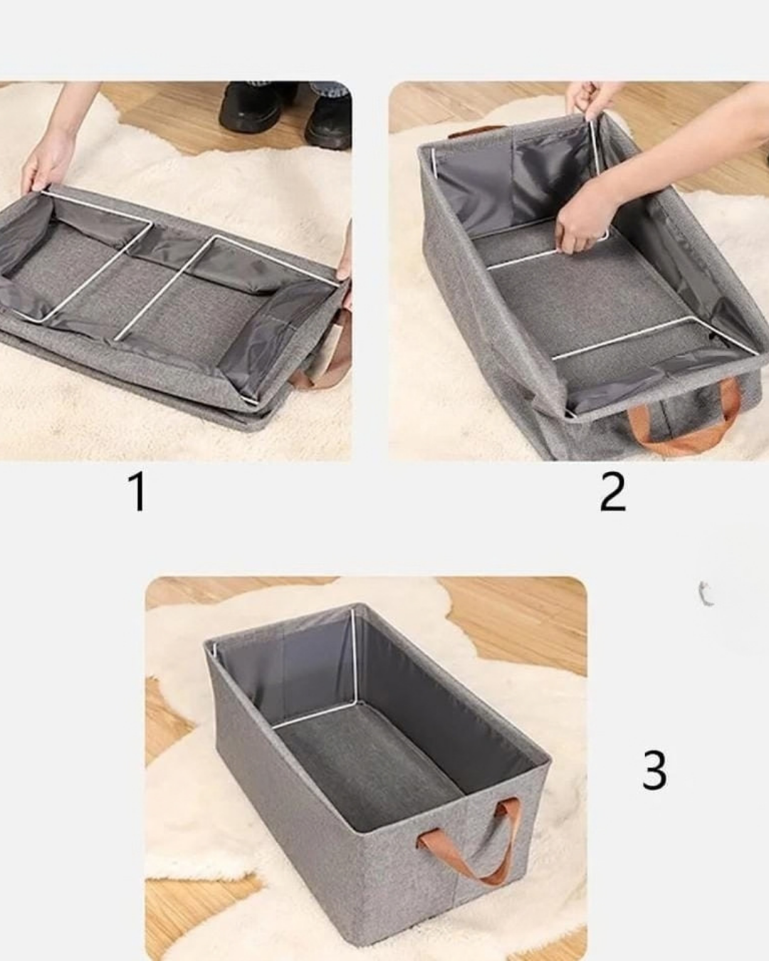 Grey Foldable Fabric Storage Box – Multipurpose Clothes & Miscellaneous Items Organizer with Handles, Wire Frame & Space-Saving Design