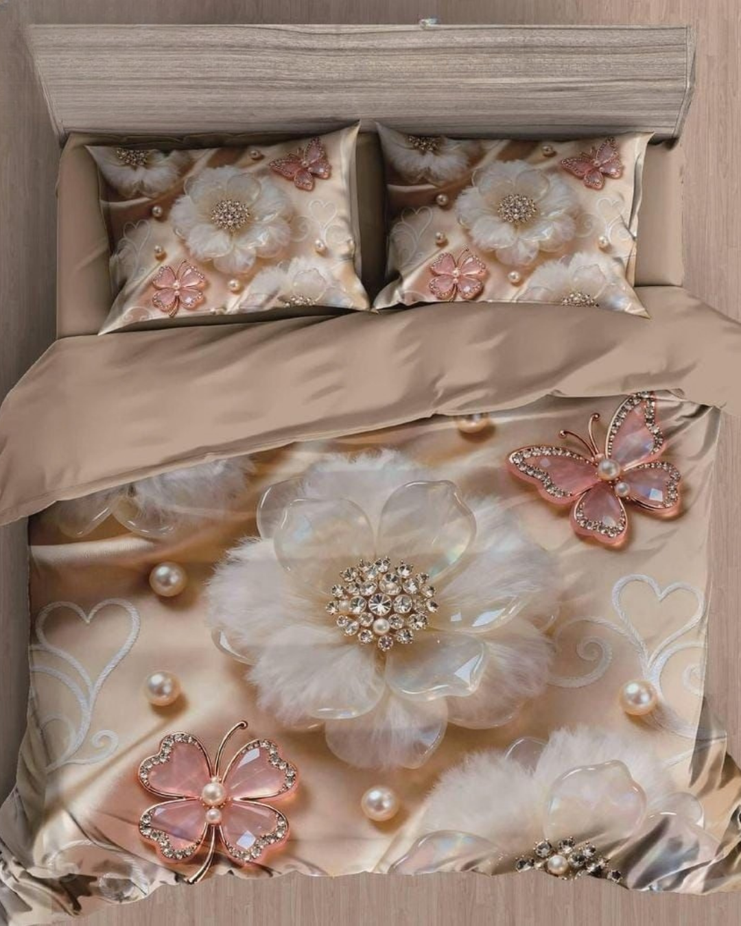 Premium Floral & Butterfly Quilted Vision King Size Bedsheet Set
