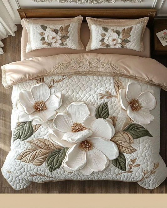 Premium Faux Quilted Floral King Size Bedsheet Set