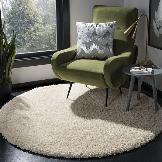 Micro Plain Cream Color Soft Round Carpet

