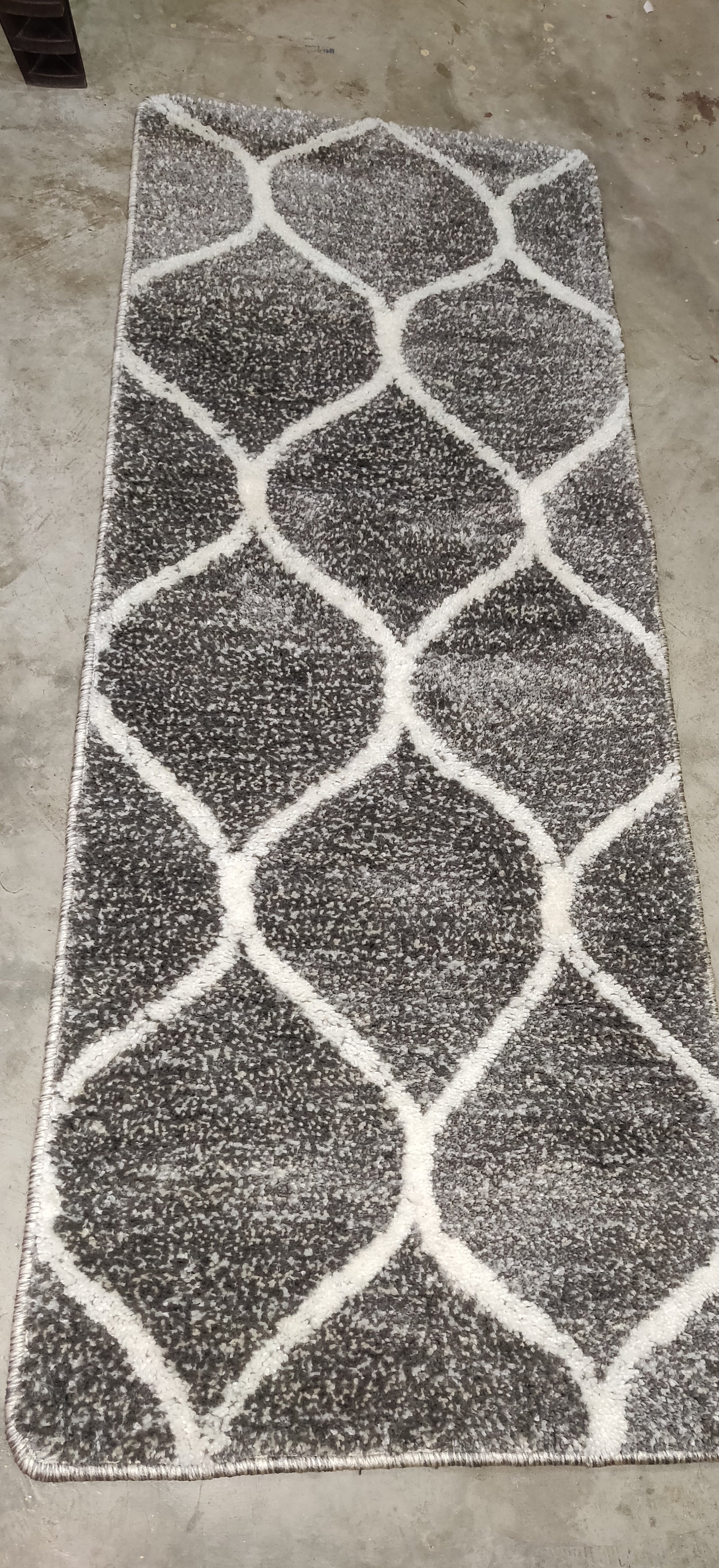 Grey and Ivory Moroccan Style Microfiber Bedside Runner