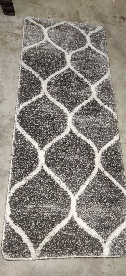 Grey and Ivory Moroccan Style Microfiber Bedside Runner