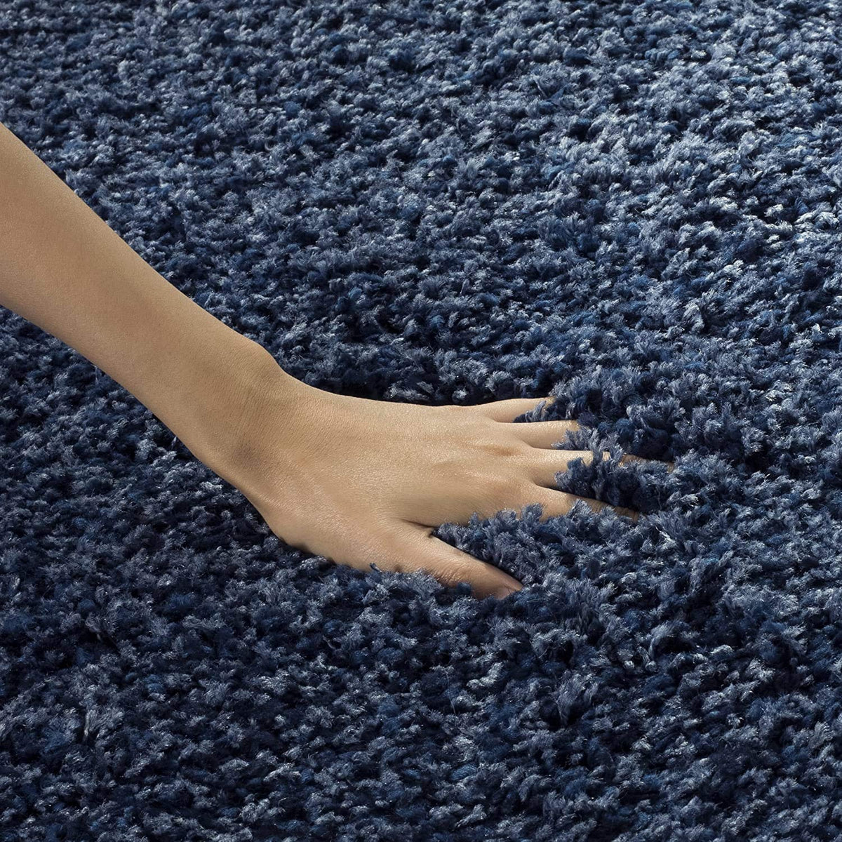 Navy Blue Plain Premium Round Shaggy Rug