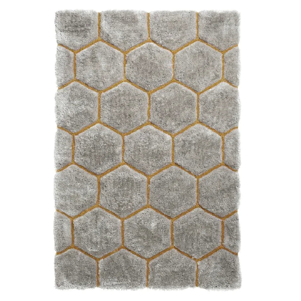 Kashyapa Rugs Collection - Grey & Mustard Geometric Hexagon Design Hand Tufted Modern Floor Rug