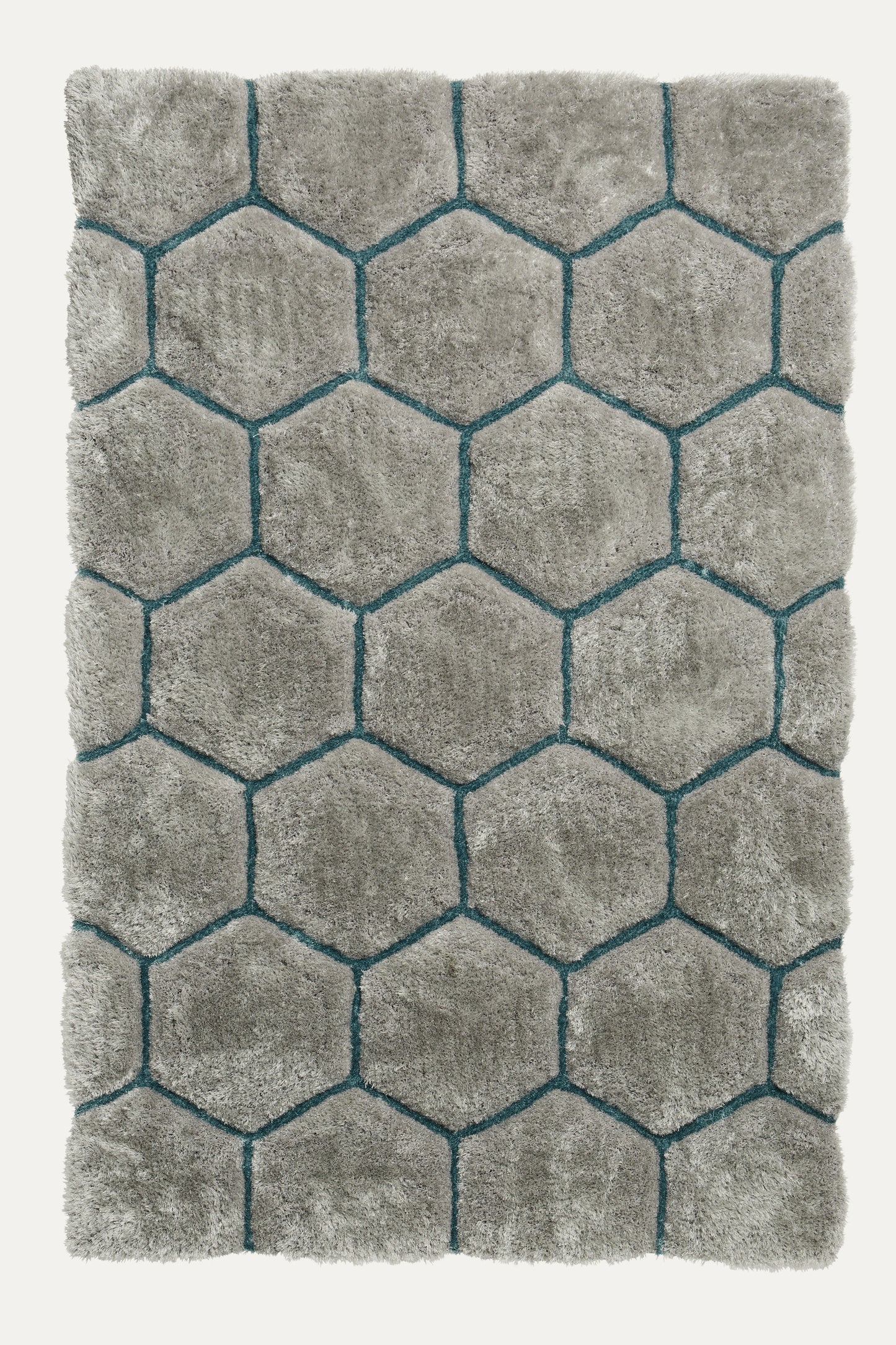 Grey & Aqua Geometric Hexagon Design Hand Tufted Modern Floor Rug