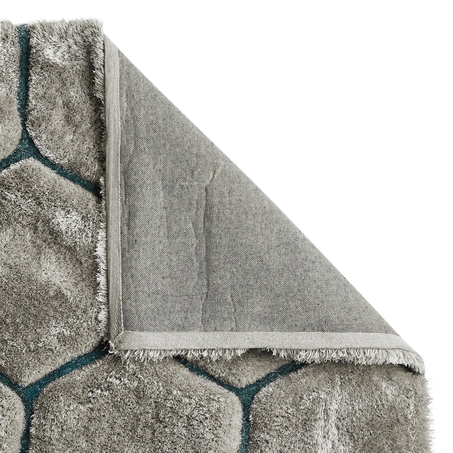 Grey & Aqua Geometric Hexagon Design Hand Tufted Modern Floor Rug