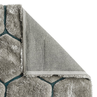 Grey & Aqua Geometric Hexagon Design Hand Tufted Modern Floor Rug
