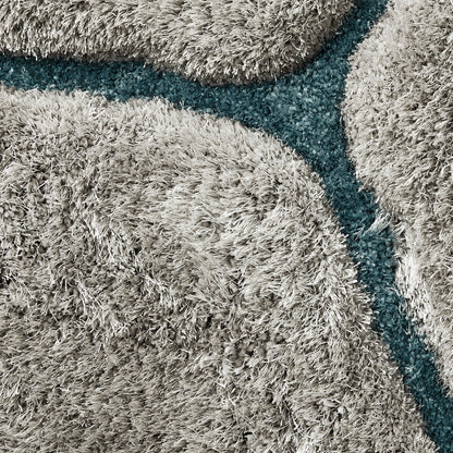 Grey & Aqua Geometric Hexagon Design Hand Tufted Modern Floor Rug