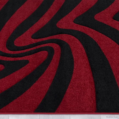 Kashyapa Rugs Collection-Premium Red with Black Plain Microfiber Hand Tufted Rug.