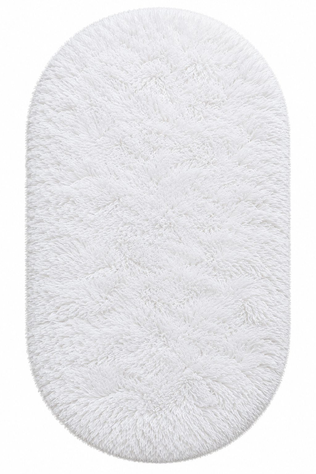 White Oval 2 Inch long Pile Premium Extra Fiber Bedside Runner - Extra Soft Feel, Anti-Skid Rubber Backing
