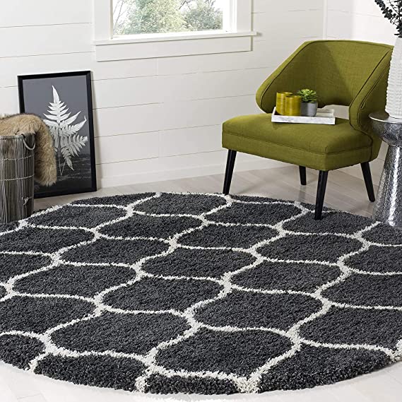 Black With Ivory Moroccan Premium Design Extra Soft Round Shaggy Rug