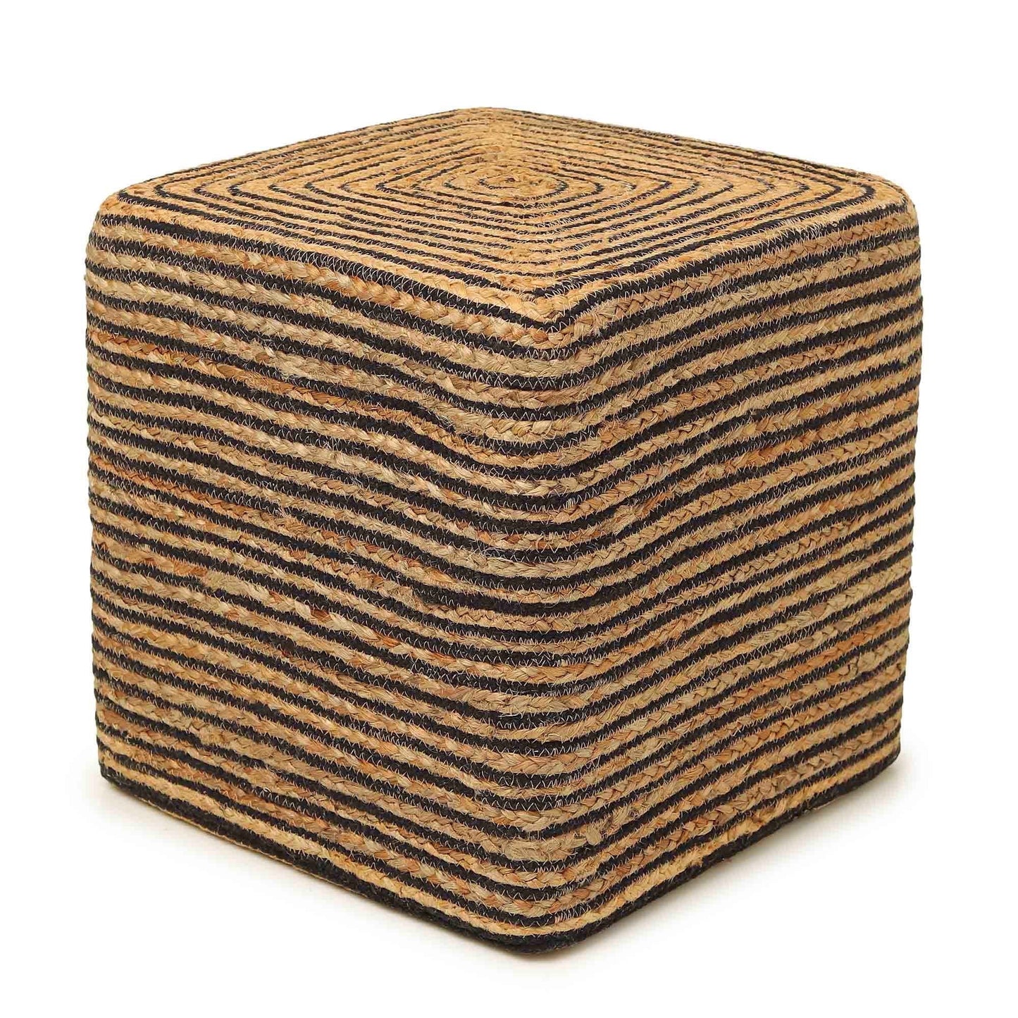 Eco-Friendly Jute Pouf – Handwoven Natural & Black Accent for Living Room