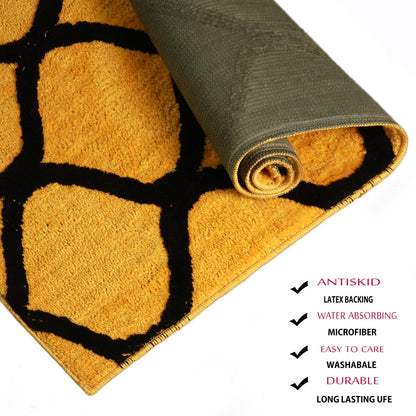 Yellow & Black Geometric Bedside Runner – Soft Microfiber, Anti-Skid Rubber Backing