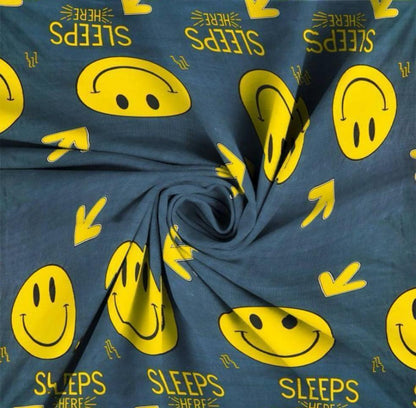 Kashyapa Rugs Cotton Double Cartoon Flat Bedsheet  (Pack of 1 Bedsheet + 2 Pillow Covers, BLACK YELLOW SMILY)