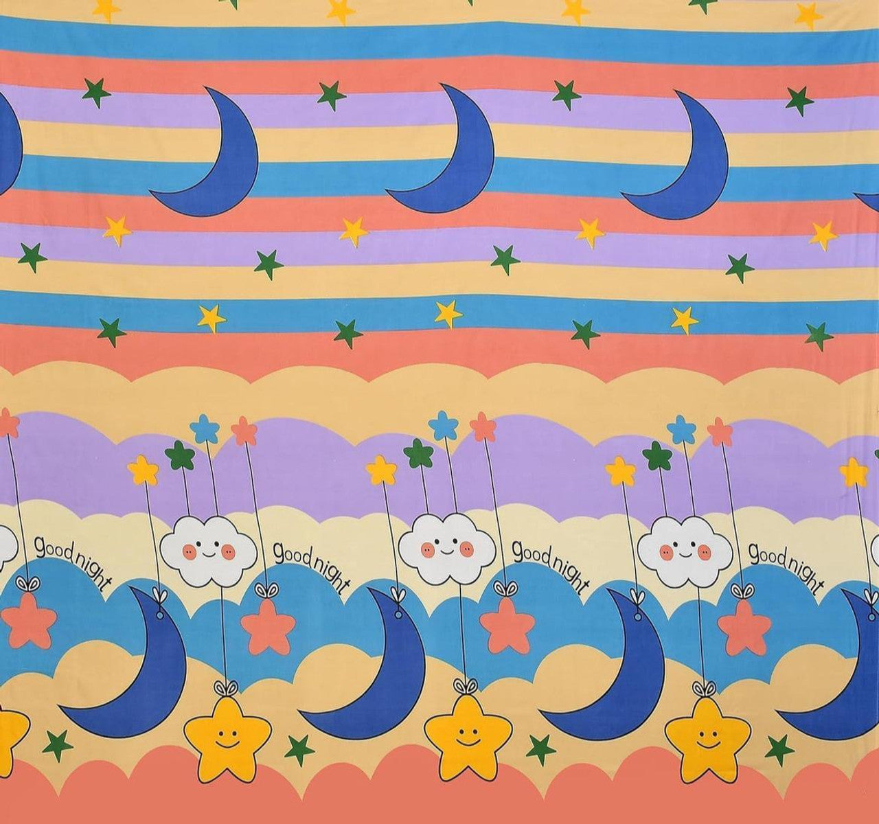 Kashyapa Rugs Cotton King Printed Fitted (Elastic) Bedsheet  ((Pack of 1 Bedsheet + 2 Pillow  GOODNIGHTE)