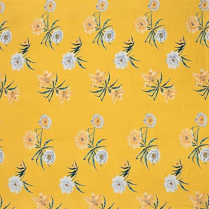 Kashyapa Rugs Cotton King Printed Fitted (Elastic) Bedsheet  (Pack of 1 Bedsheet + 2 Pillow Covers, Yellow, flower)