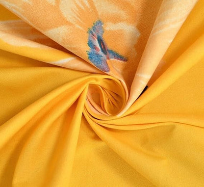 Kashyapa Rugs Cotton King Printed Fitted (Elastic) Bedsheet  (Pack of 1 Bedsheet + 2 Pillow Covers, Yellow, flower)
