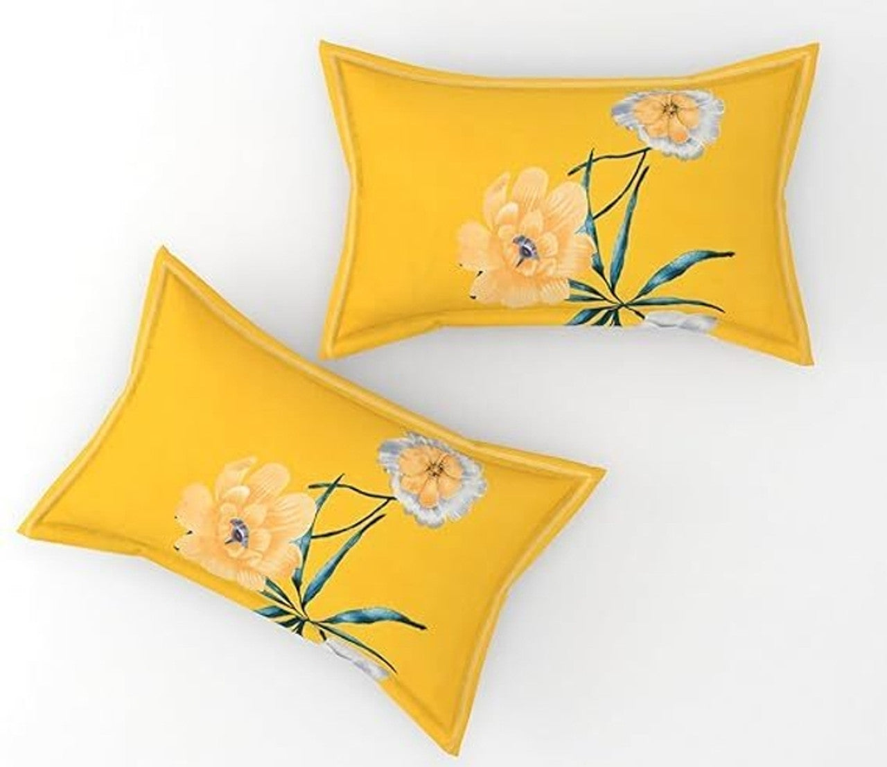 Kashyapa Rugs Cotton King Printed Fitted (Elastic) Bedsheet  (Pack of 1 Bedsheet + 2 Pillow Covers, Yellow, flower)