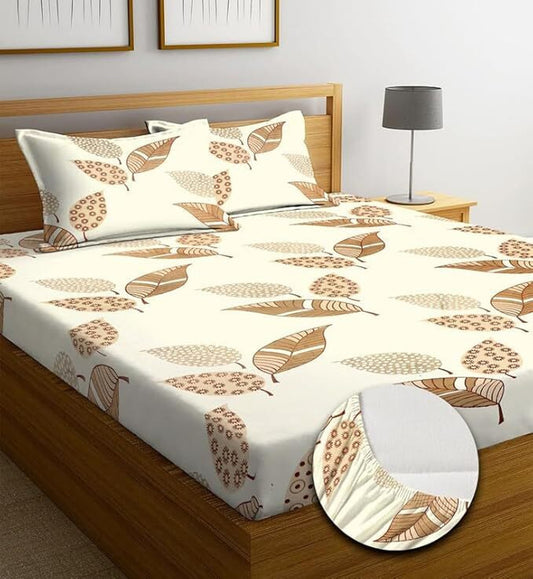 Kashyapa Rugs Cotton King Printed Fitted (Elastic) Bedsheet  (Pack of 1 Bedsheet + 2 Pillow Covers, Yellow golen)