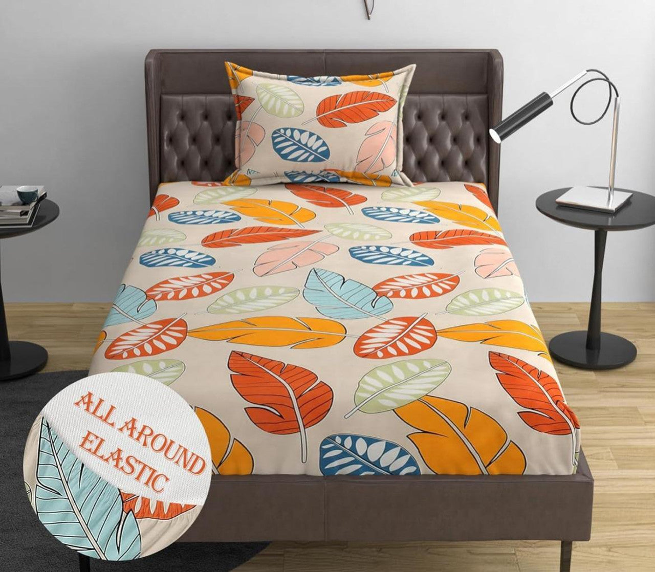Kashyapa Rugs Cotton Single Printed Fitted (Elastic) Bedsheet   (Pack of 1 Bedsheet + 1 Pillow ,glace cotton B11)