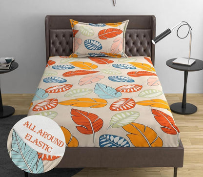 Kashyapa Rugs Cotton Single Printed Fitted (Elastic) Bedsheet   (Pack of 1 Bedsheet + 1 Pillow ,glace cotton B11)