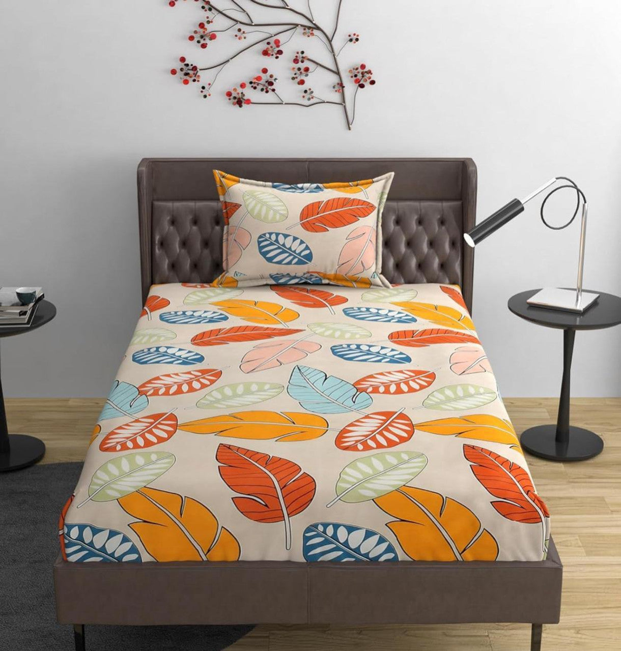 Kashyapa Rugs Cotton Single Printed Fitted (Elastic) Bedsheet   (Pack of 1 Bedsheet + 1 Pillow ,glace cotton B11)