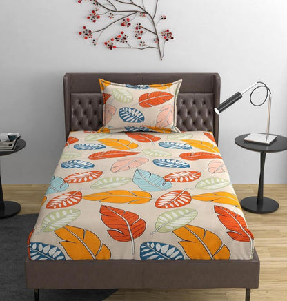 Kashyapa Rugs Cotton Single Printed Fitted (Elastic) Bedsheet   (Pack of 1 Bedsheet + 1 Pillow ,glace cotton B11)