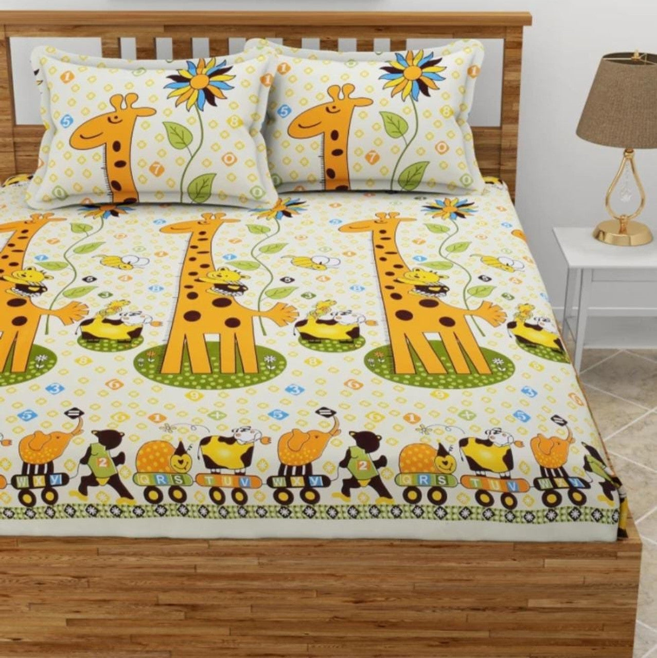 Kashyapa Rugs Microfiber Double Floral Fitted (Elastic) Bedsheet  (Pack of 1 Bedsheet + 2 Pillow Orange, Yellow)
