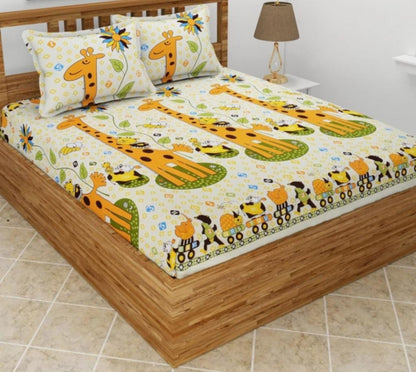 Kashyapa Rugs Microfiber Double Floral Fitted (Elastic) Bedsheet  (Pack of 1 Bedsheet + 2 Pillow Orange, Yellow)