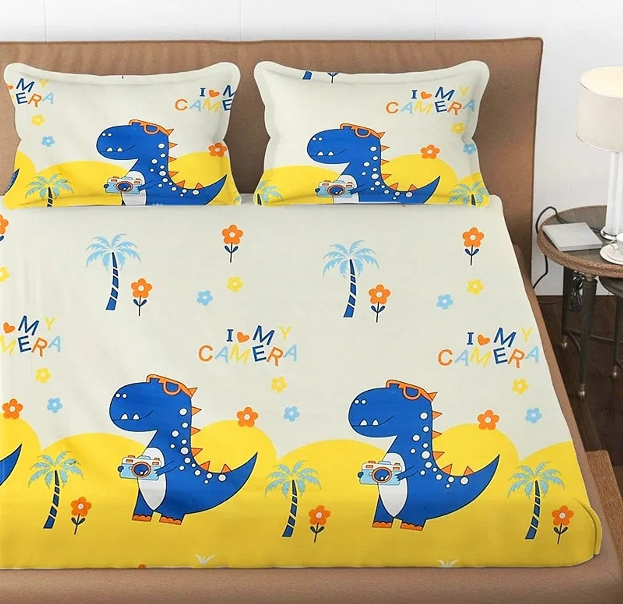 Kashyapa Rugs Microfiber Double Floral Fitted (Elastic) Bedsheet   (Pack of 1 Bedsheet + 2 Pillow , Yellow, Blue)