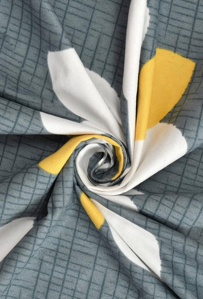 Kashyapa Rugs Microfiber King Printed Fitted (Elastic) Bedsheet  (Pack of 1 Bedsheet + 2 Pillow Covers, grey yellow)