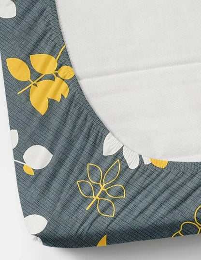 Kashyapa Rugs Microfiber King Printed Fitted (Elastic) Bedsheet  (Pack of 1 Bedsheet + 2 Pillow Covers, grey yellow)