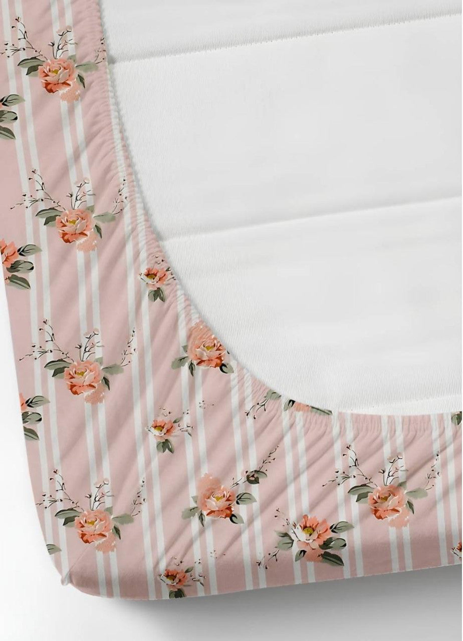 Kashyapa Rugs Microfiber King Printed Fitted (Elastic) Bedsheet  (Pack of 1 Bedsheet + 2 Pillow Covers, pink flower)