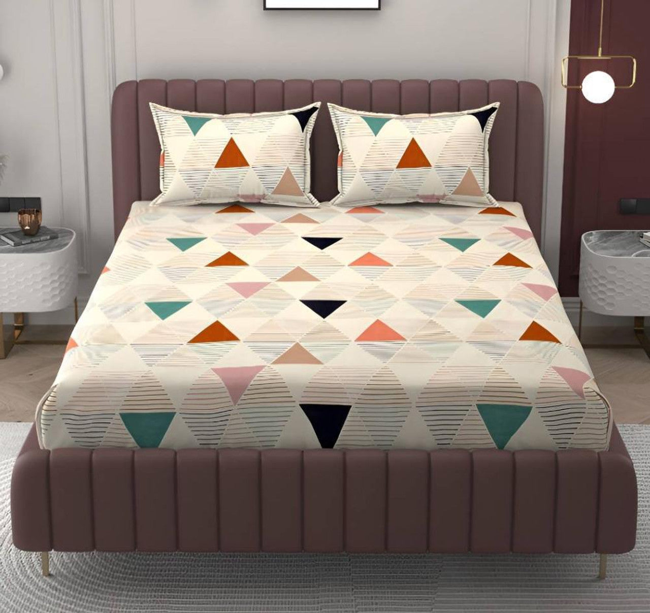 Kashyapa Rugs Microfiber King Printed Fitted (Elastic) Bedsheet  (Pack of 1 Bedsheet + 2 Pillow Covers, whte, Pink)