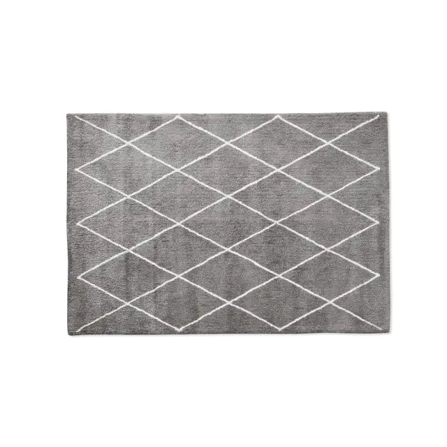 Diamond Design Shaggy Rug Grey with Ivory/ Microfiber Hand tufted Carpet