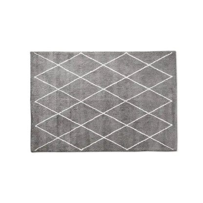 Diamond Design Shaggy Rug Grey with Ivory/ Microfiber Hand tufted Carpet