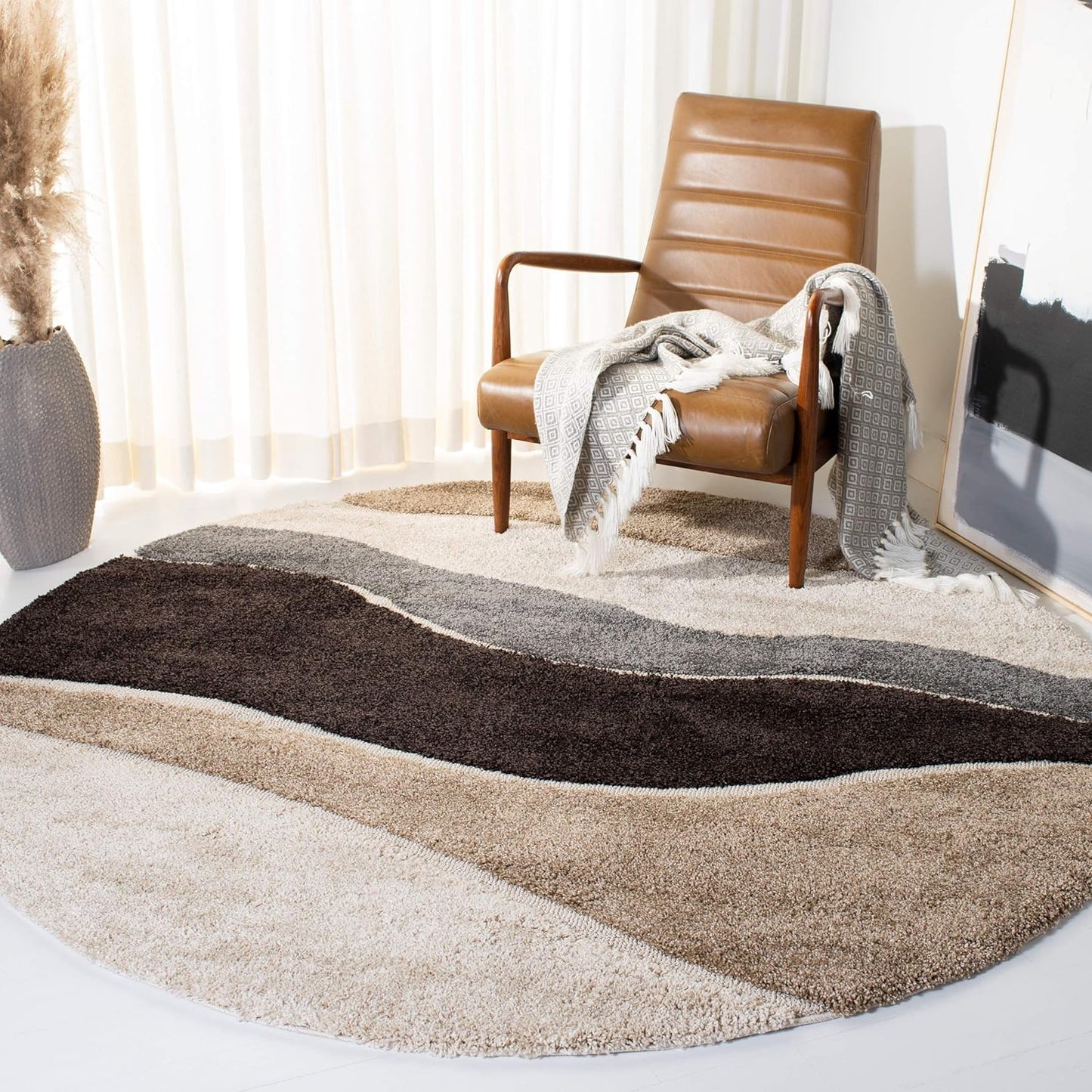 Shaggy Multicolor Microfiber Extra Soft Round Carpet
