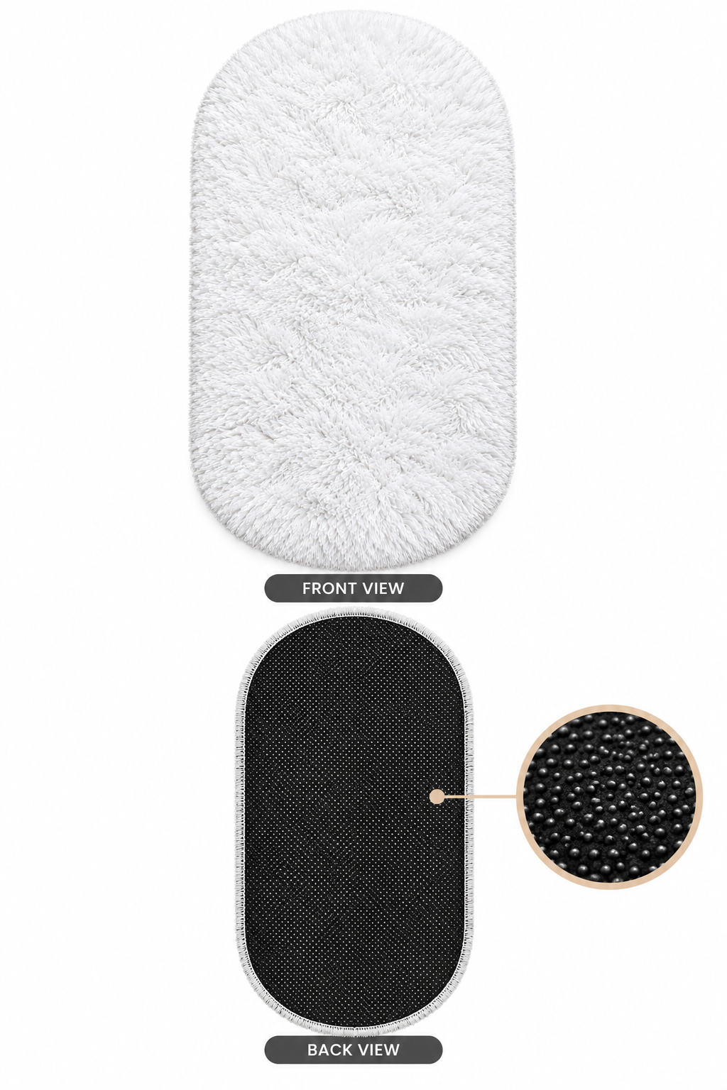 White Oval 2 Inch long Pile Premium Extra Fiber Bedside Runner - Extra Soft Feel, Anti-Skid Rubber Backing