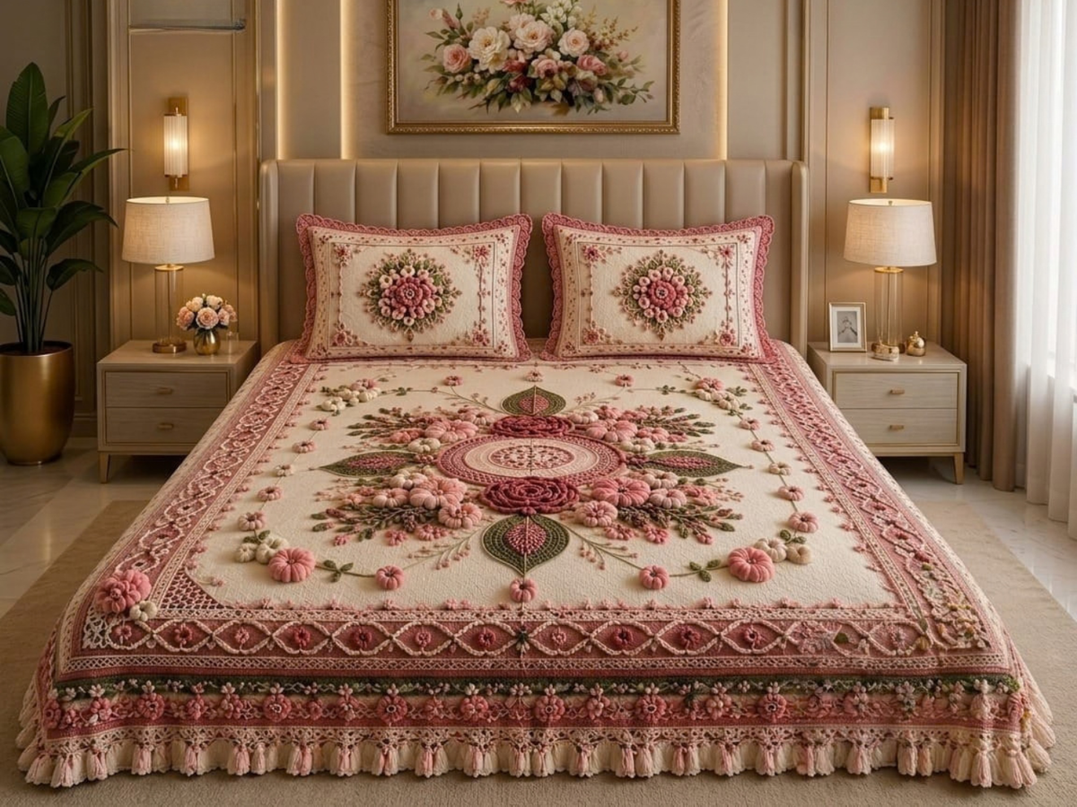 Premium 7D Quilted Vision King Size Bedsheet Set 108x108 Inches with 2 Pillow Covers