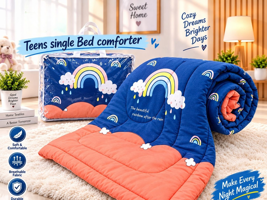 Premium Ultra-Soft Glace Cotton Rainbow 🌈 Unicorn  Print Comforter – Single Bed Size 60×100 Inches for Kids