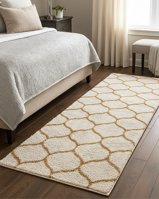 Moroccan Style Microfiber Runner – Ivory & Yellow Mix with Anti-Skid Rubber Backing
