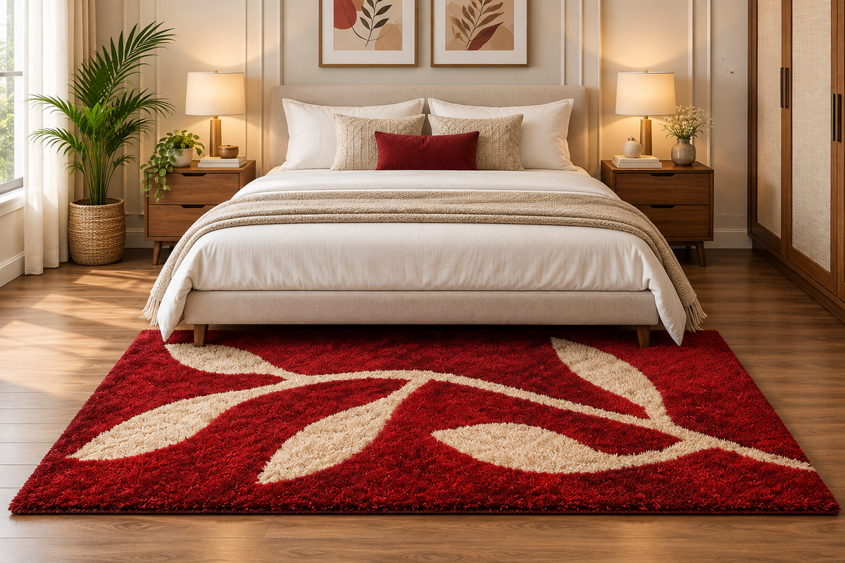 Red and Beige Leaf Beautiful Premium Microfiber Bedside Runner full anti-skid  baking