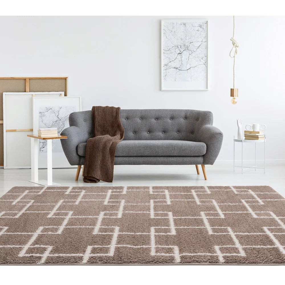 Kashyapa Rugs Collection -Beige Super Soft Polyester Microfiber Silk Touch Shaggy Area Rug.